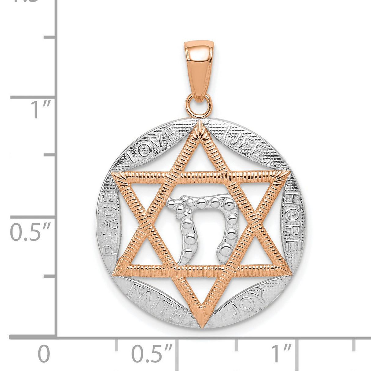 14k Rose Gold Star of David Pendant with White Gold Chai Symbol, Spiritual Jewish Jewelry