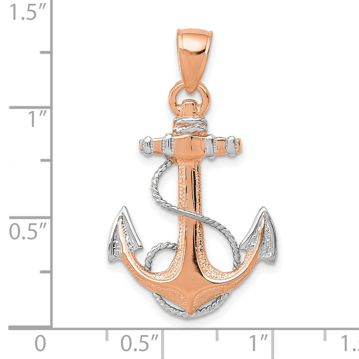 14k Rose Gold Anchor Pendant with White Gold Rope Accent, Nautical Theme