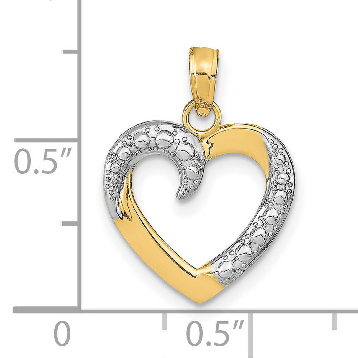 14k Multi-Tone Gold Open Heart Pendant, Two-Tone Textured Charm with Bubble Detail