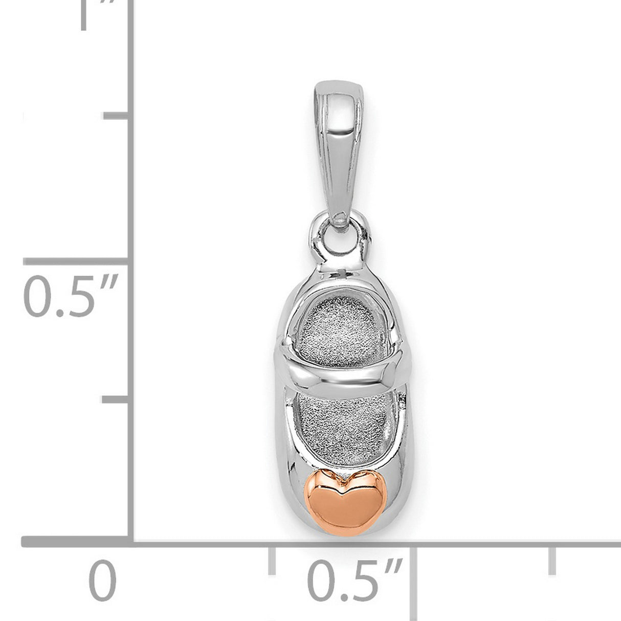 14k White and Rose Gold Baby Shoe Pendant with Heart Accent, Motherhood Charm