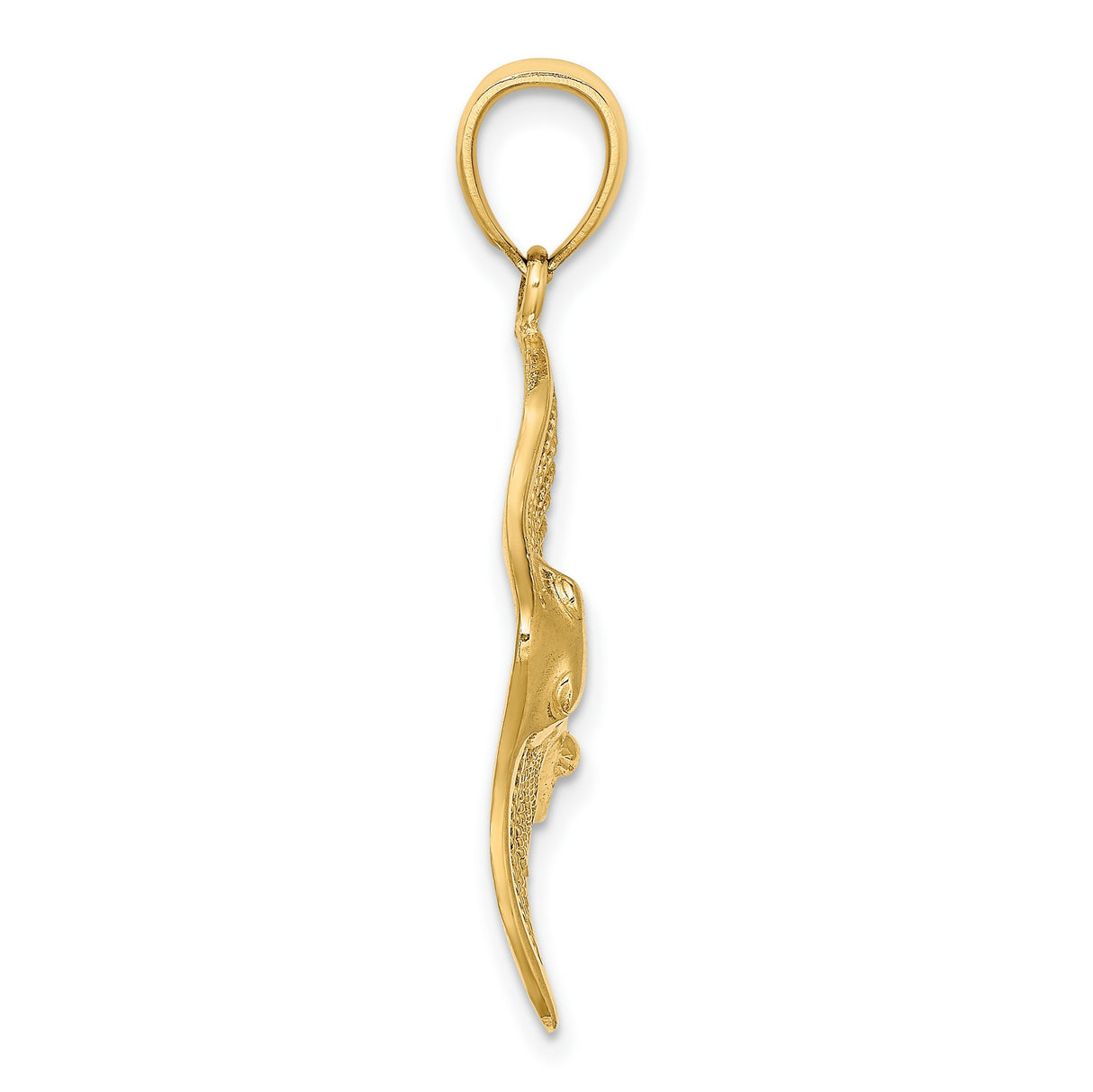 14k Yellow Gold Stingray Pendant with Cutout Wings and Textured Finish, Unisex Ocean Theme Charm