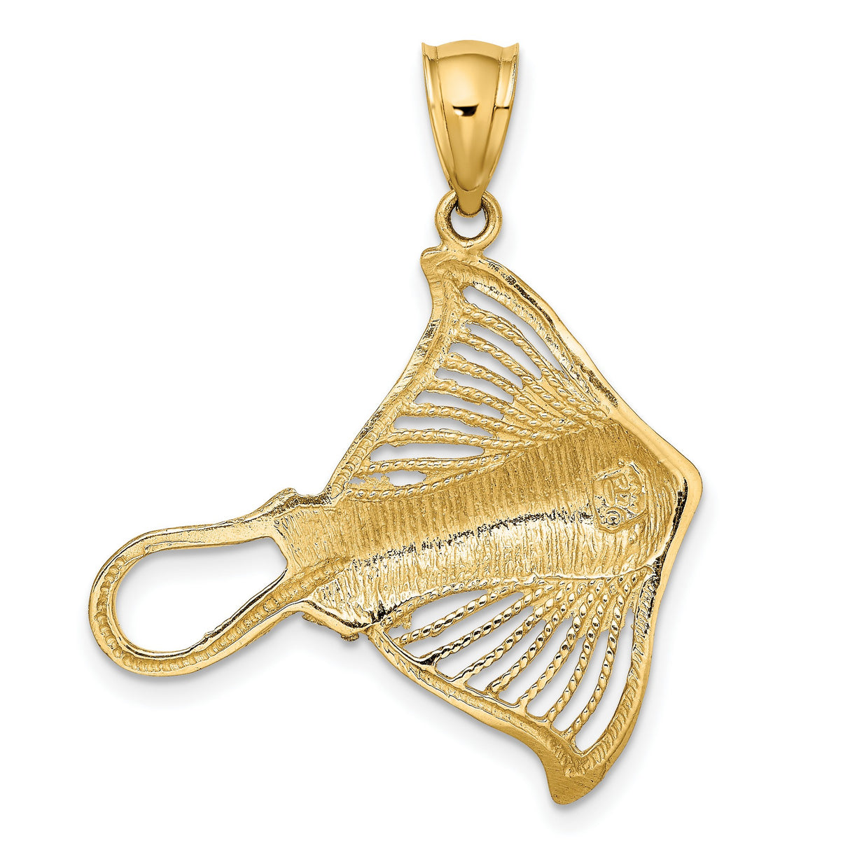 14k Yellow Gold Stingray Pendant with Cutout Wings and Textured Finish, Unisex Ocean Theme Charm