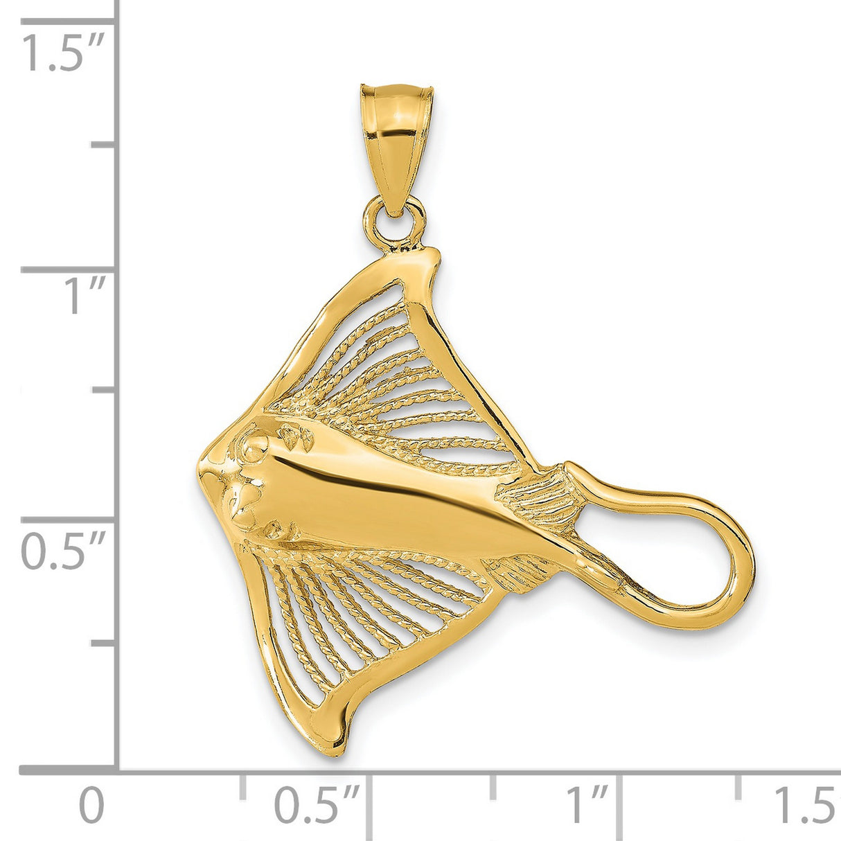 14k Yellow Gold Stingray Pendant with Cutout Wings and Textured Finish, Unisex Ocean Theme Charm