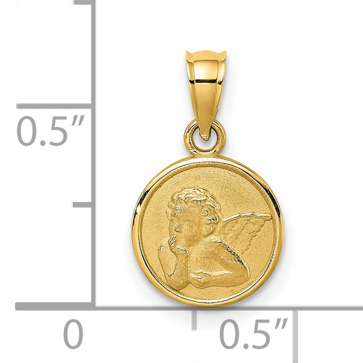 14k Yellow Gold Angel Medallion Pendant with Raised Cherub Symbol, Religious Christian Jewelry