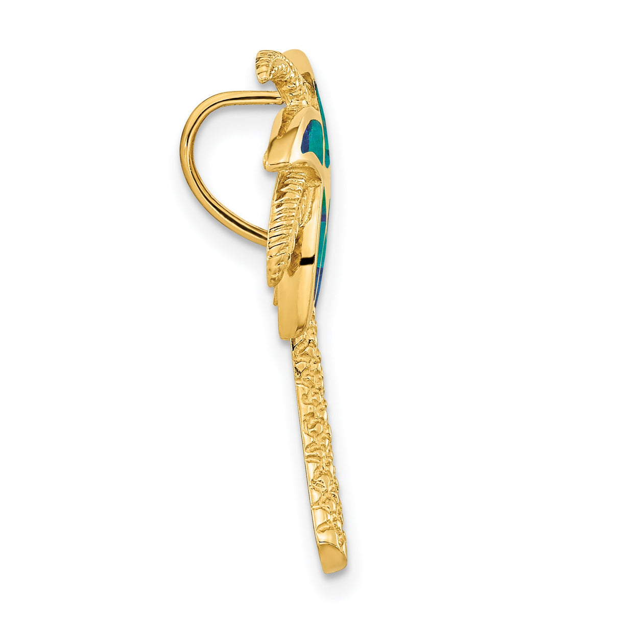 14k Yellow Gold Palm Tree Pendant with Blue Green Opal Inlays, Tropical Beach Charm