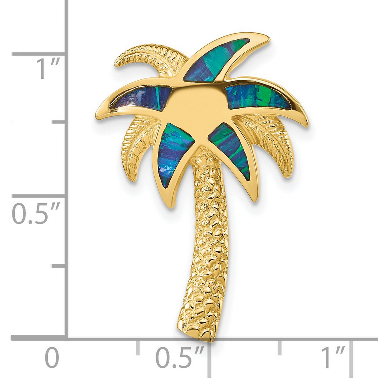 14k Yellow Gold Palm Tree Pendant with Blue Green Opal Inlays, Tropical Beach Charm