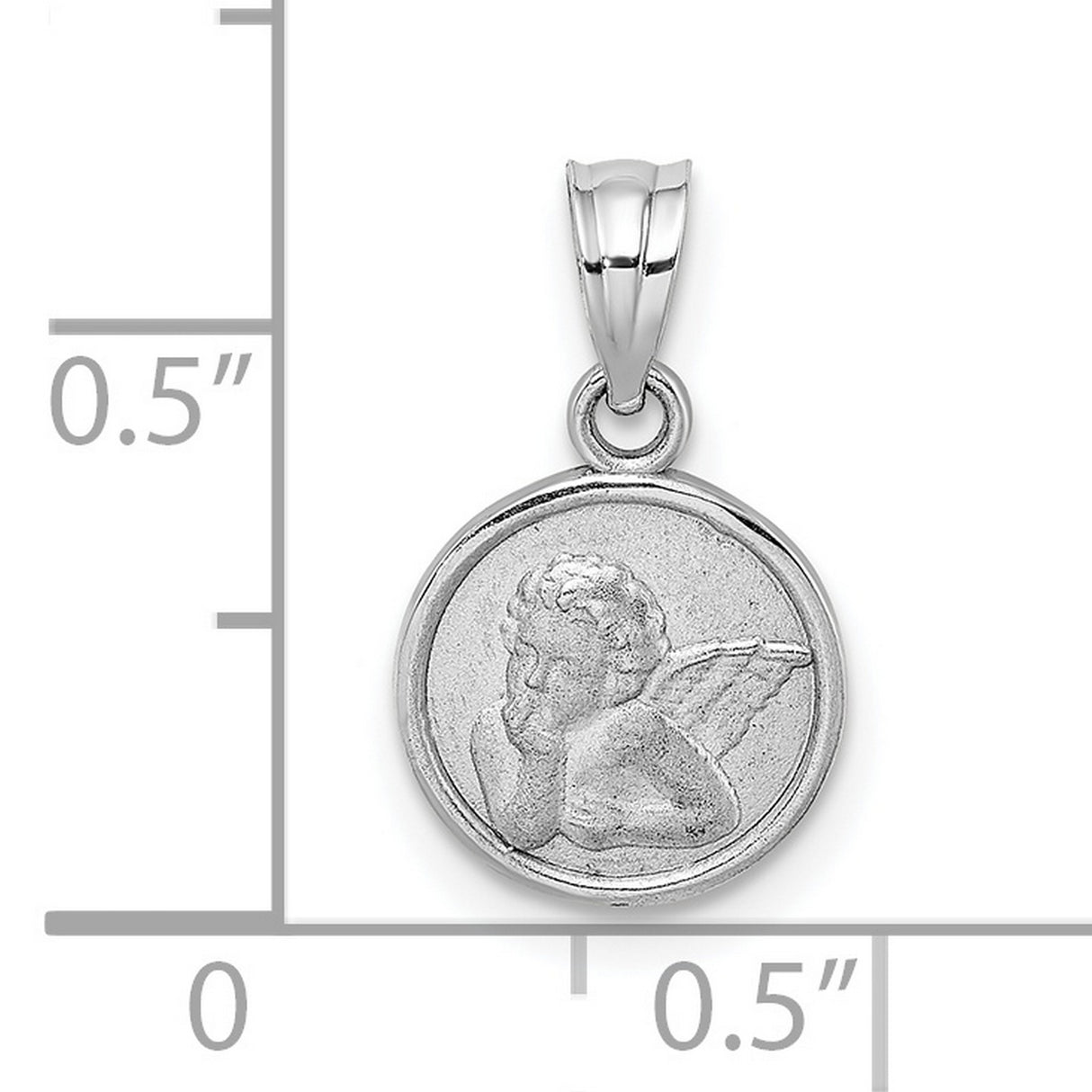 14k White Gold Angel Medallion Pendant with Cherub Design, Unisex Religious Jewelry