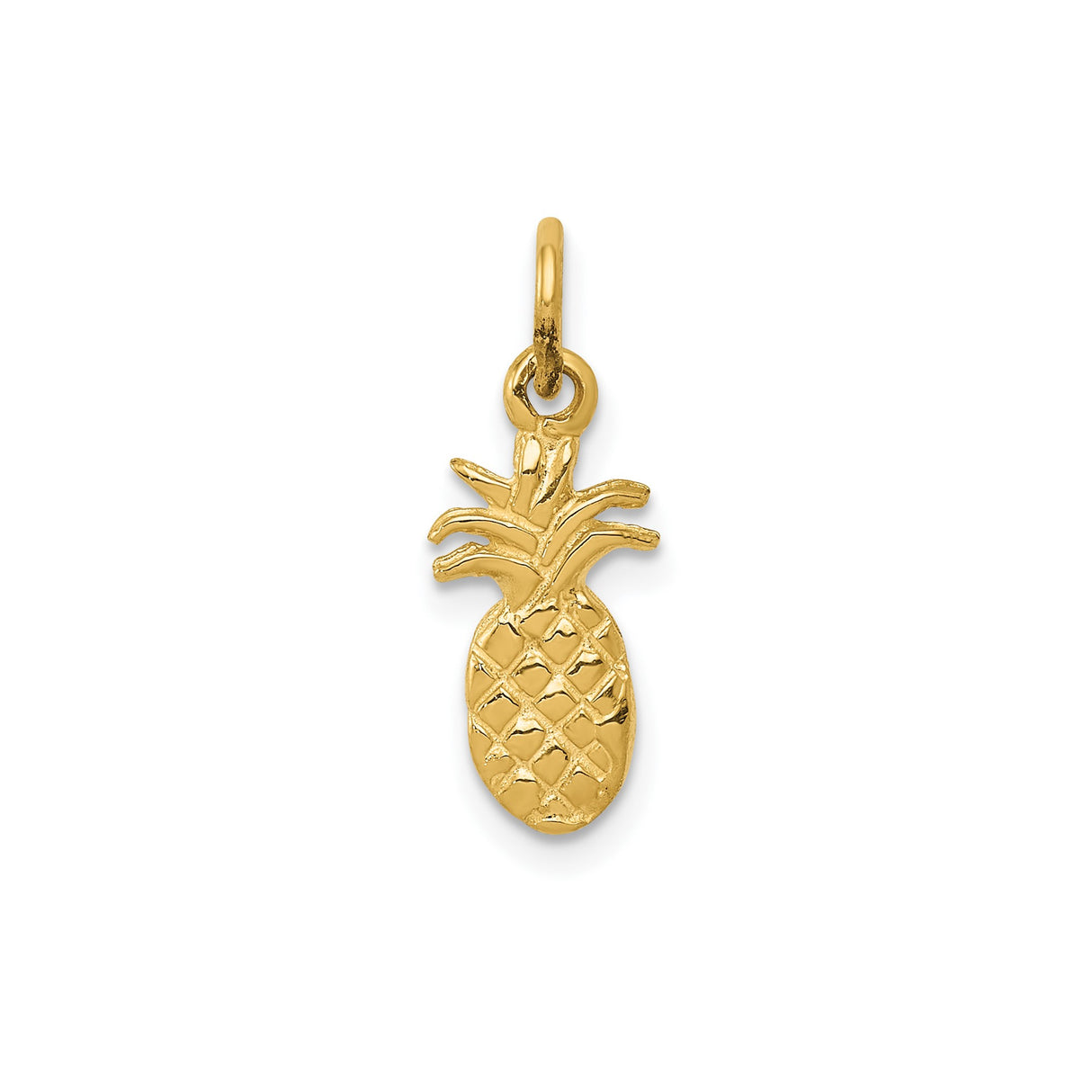14k Yellow Gold Pineapple Charm Pendant, Textured Tropical Fruit Design