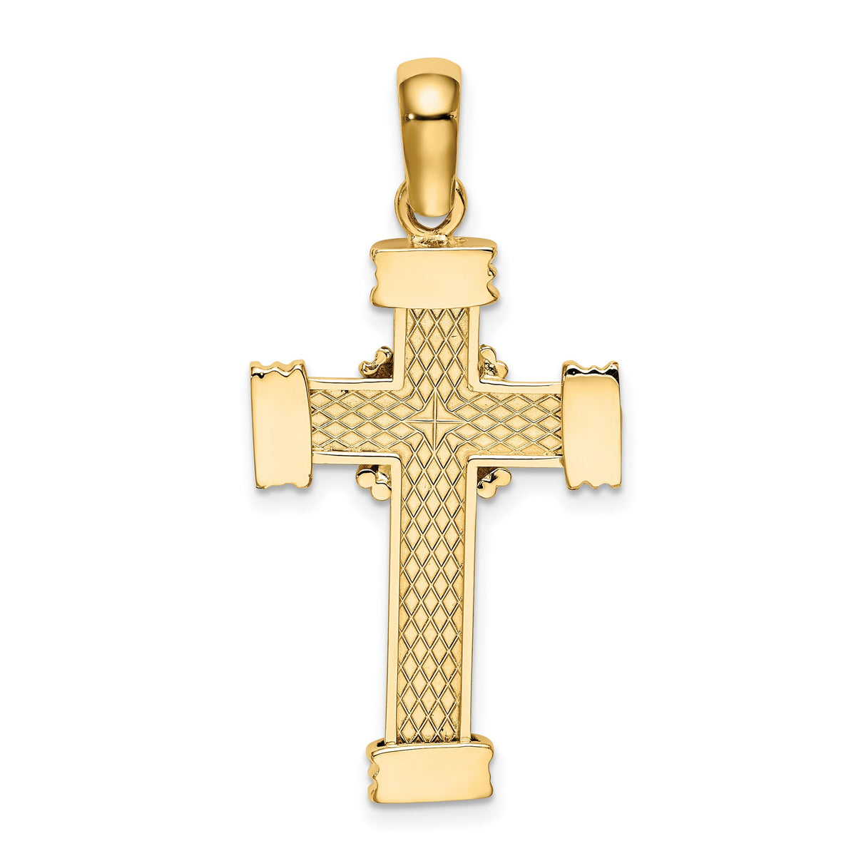 14k Yellow Gold Cross Pendant with Textured Rope Detail, Religious Faith Charm for Men and Women
