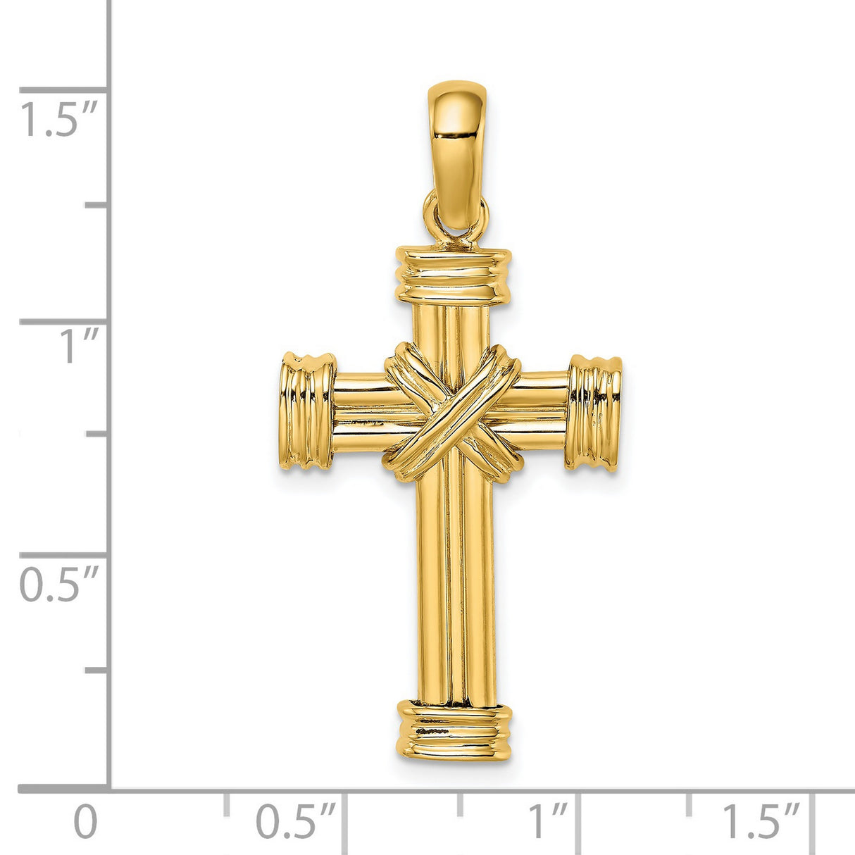 14k Yellow Gold Cross Pendant with Textured Rope Detail, Religious Faith Charm for Men and Women