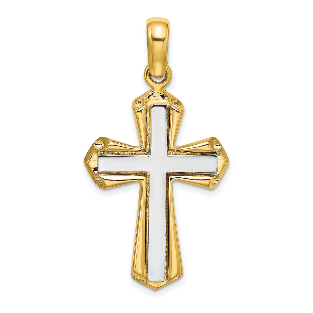 14k Multi-Tone Gold Cross Pendant with Polished Beveled Design