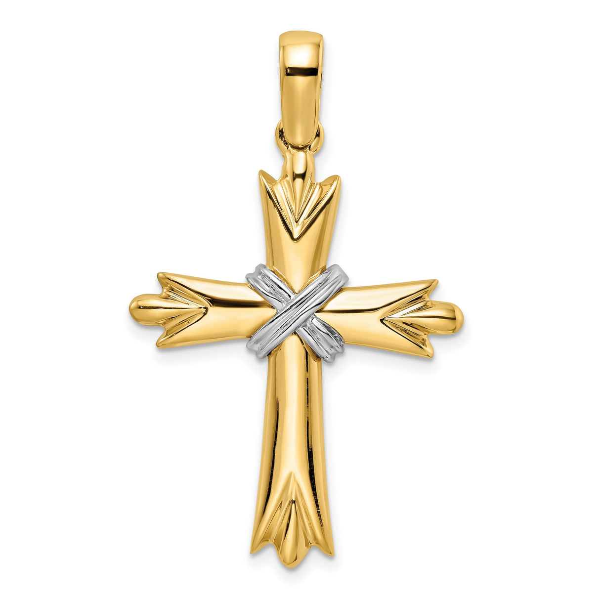 14k Two-Tone Gold Cross Pendant with White Center, Spiritual Religious Design