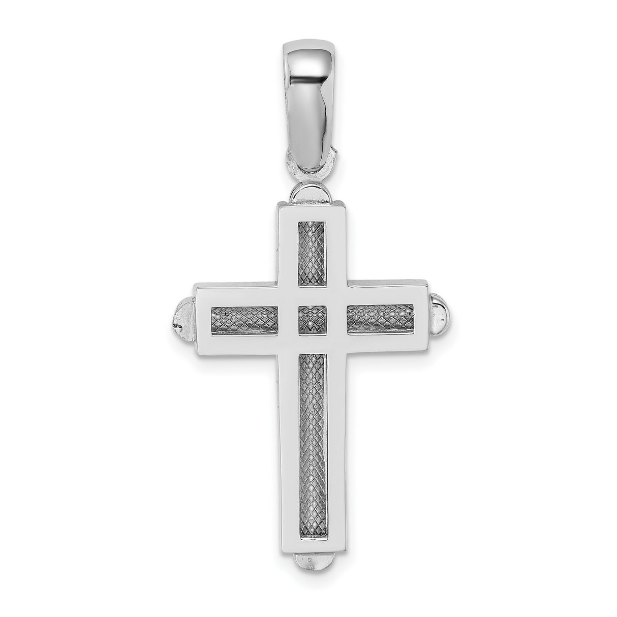14k White Gold Cross Pendant with Beveled Edge and High Polish Finish