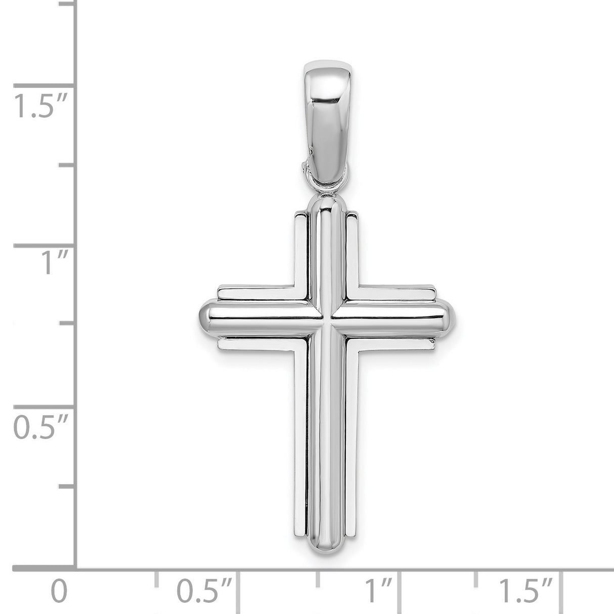 14k White Gold Cross Pendant with Beveled Edge and High Polish Finish