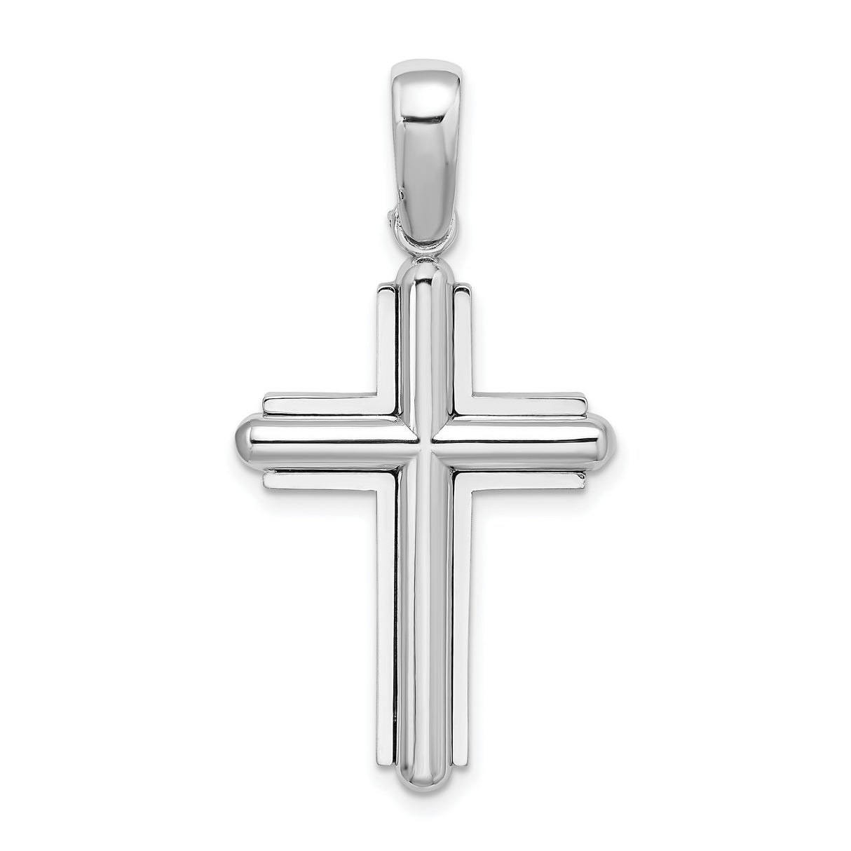 14k White Gold Cross Pendant with Beveled Edge and High Polish Finish