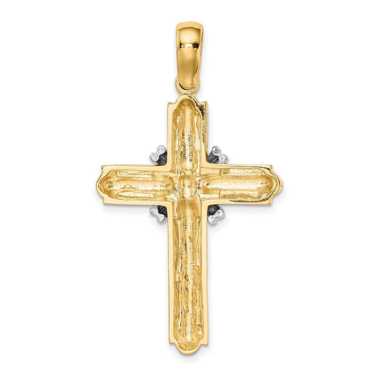 14k Two-Tone Gold Cross Pendant, Textured Religious Charm, Unisex Faith-Inspired Jewelry