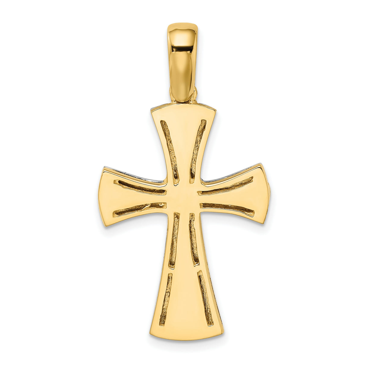14k Two-Tone Gold Cross Pendant with Flared Design and Polished Silver Accents