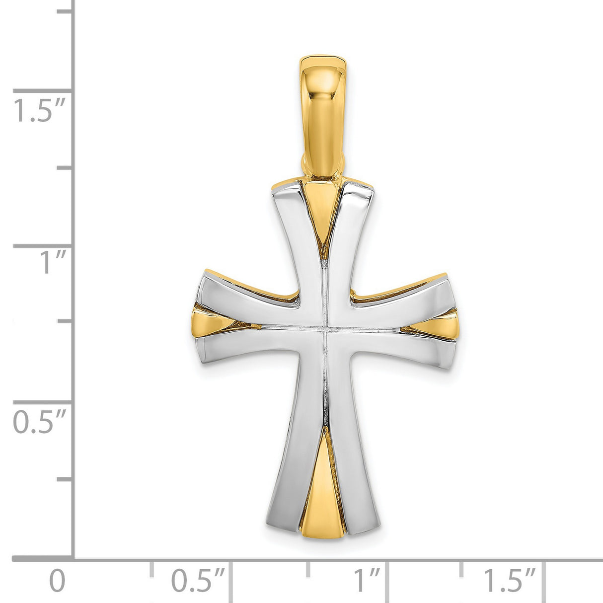 14k Two-Tone Gold Cross Pendant with Flared Design and Polished Silver Accents