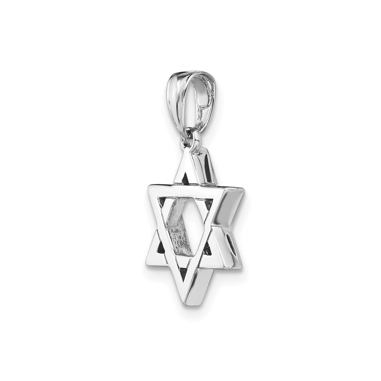 14k White Gold Star of David Pendant, Polished Openwork Magen David Charm, Unisex Religious Jewelry