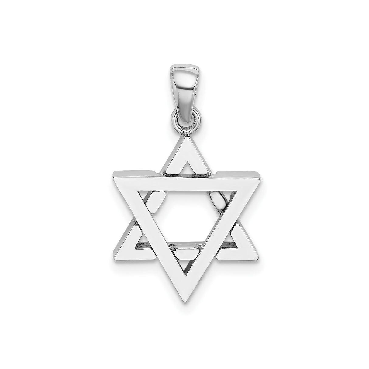 14k White Gold Star of David Pendant, Polished Openwork Magen David Charm, Unisex Religious Jewelry