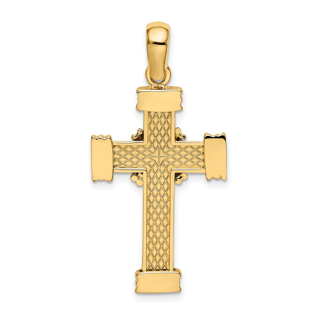 14k Yellow Gold Cross Pendant with Twisted Rope Detail and Crisscross Center Design