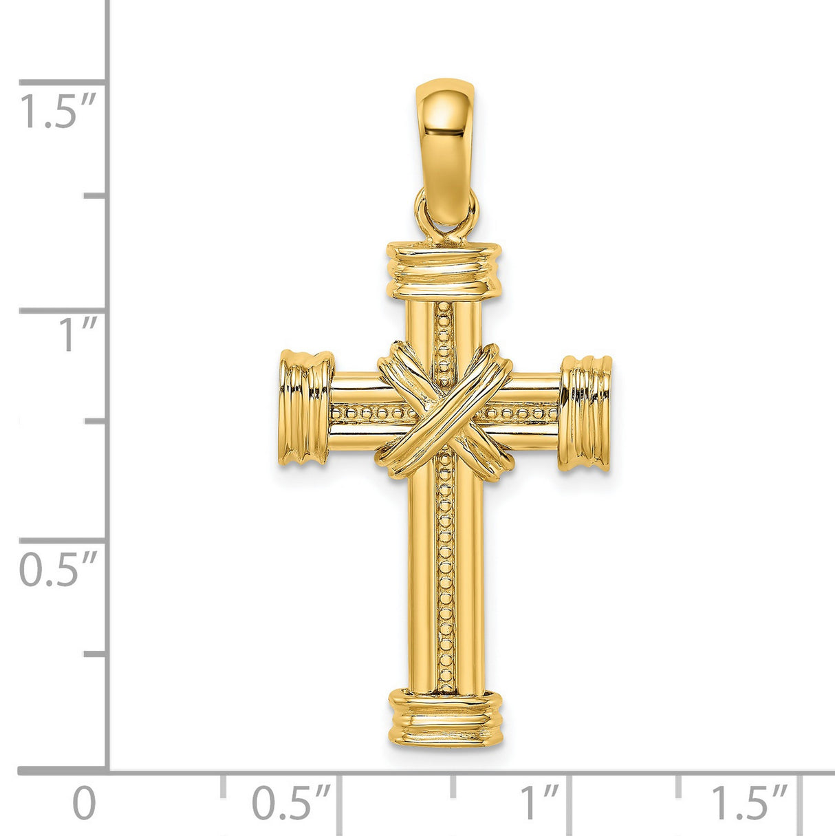 14k Yellow Gold Cross Pendant with Twisted Rope Detail and Crisscross Center Design
