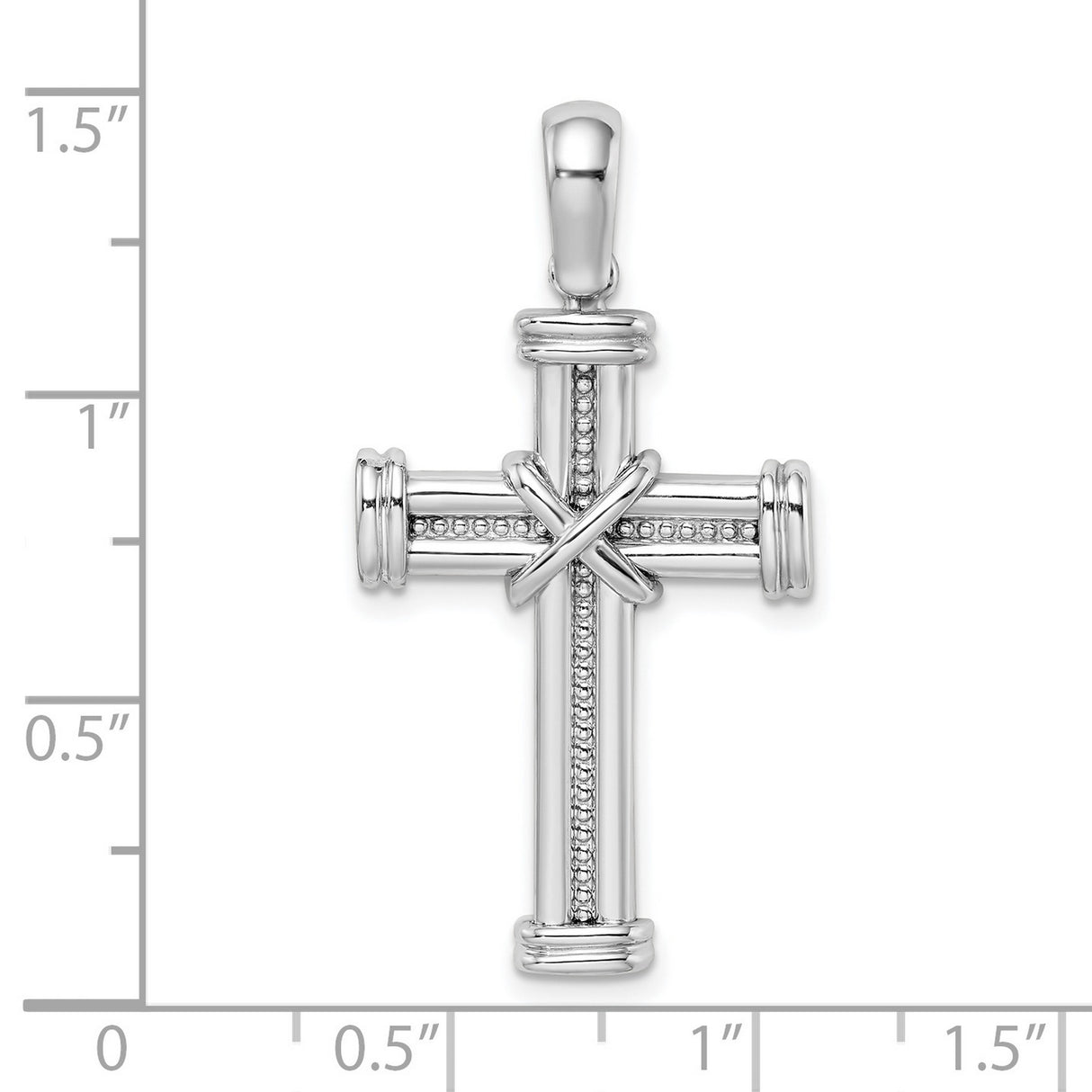 14k White Gold Cross Pendant with Rolled Edges and Open X Design