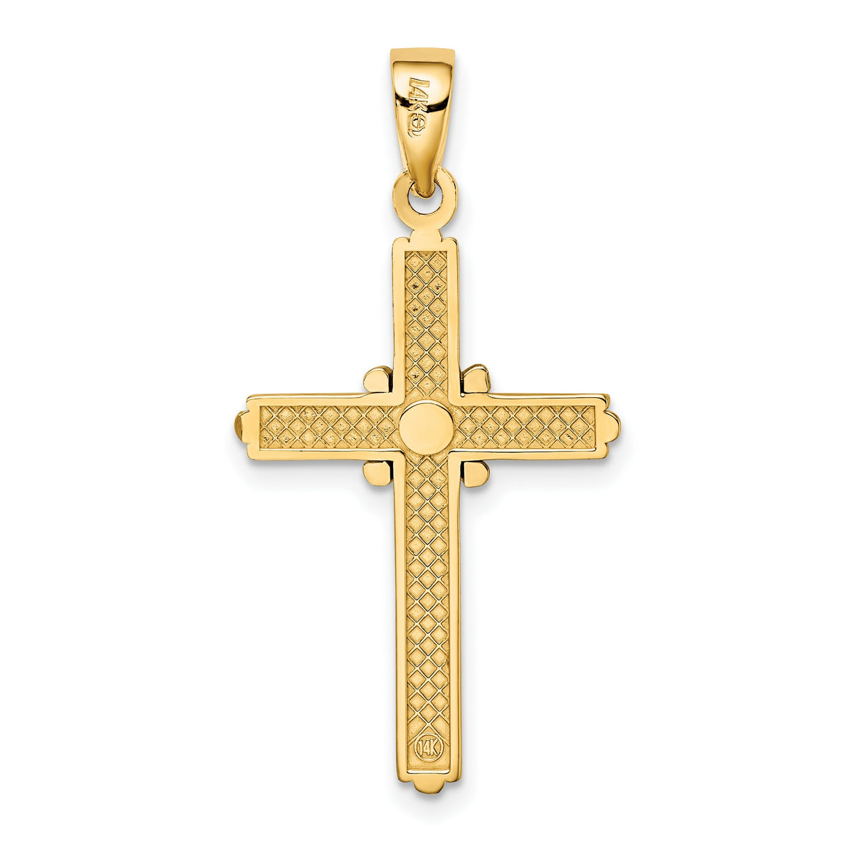14k Two-Tone Gold Cross Pendant with Layered Bar Design and White Gold Accent Center