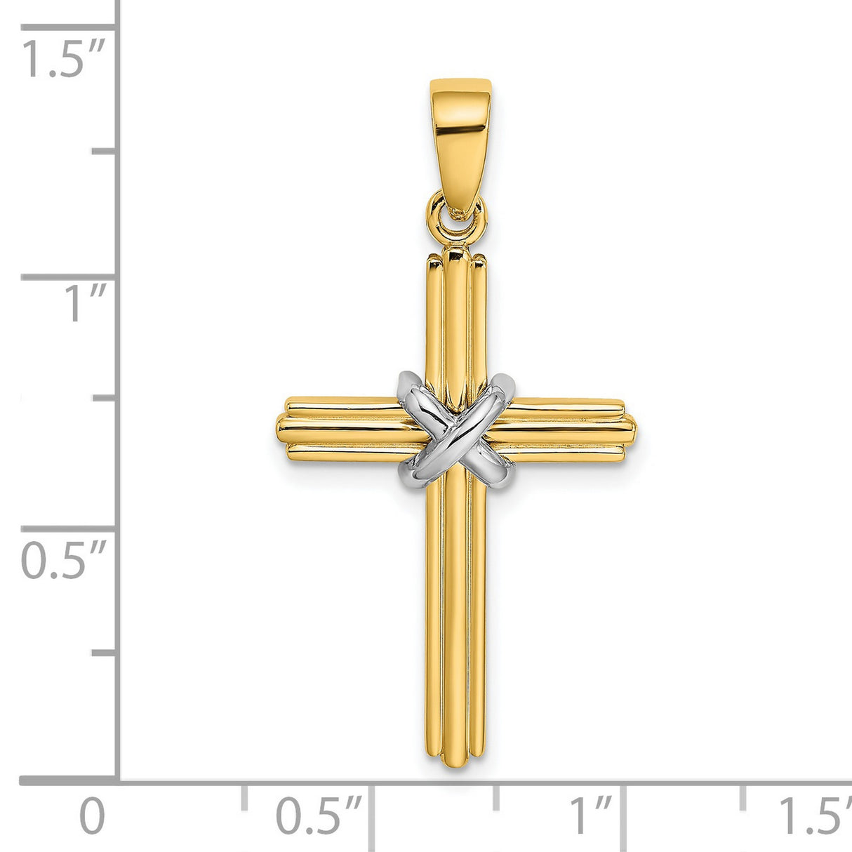 14k Two-Tone Gold Cross Pendant with Layered Bar Design and White Gold Accent Center