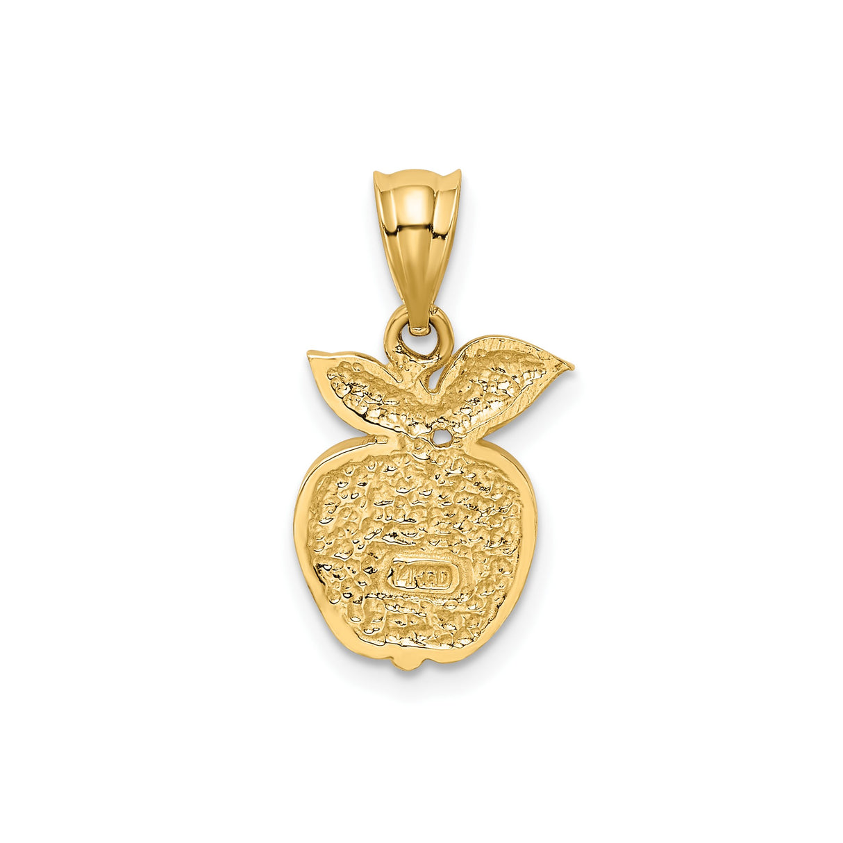 14k Yellow Gold Apple Pendant with Red Enamel and Gold Leaf Detail, Teacher Jewelry