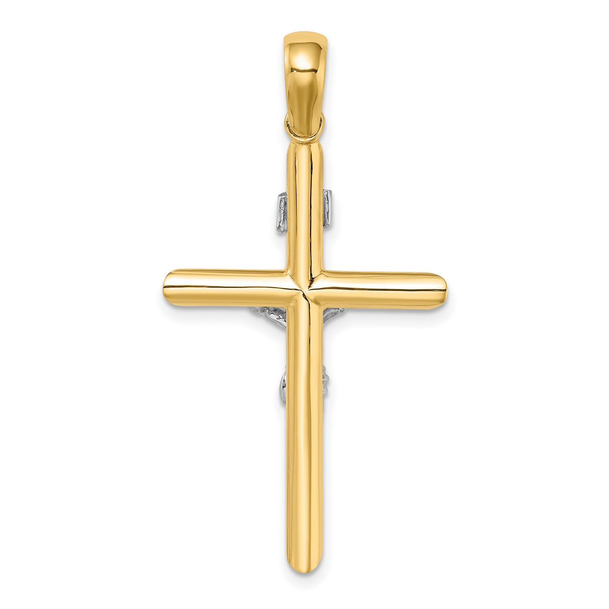 14k Two-Tone Gold Crucifix Cross Pendant with Jesus INRI Detail for Men and Women