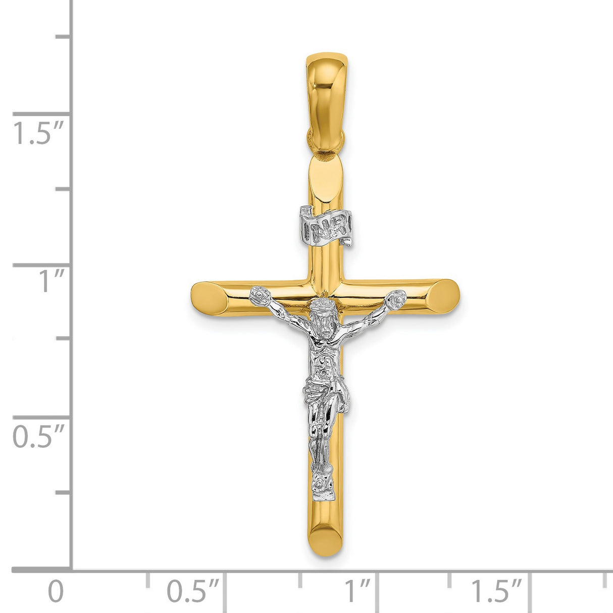 14k Two-Tone Gold Crucifix Cross Pendant with Jesus INRI Detail for Men and Women