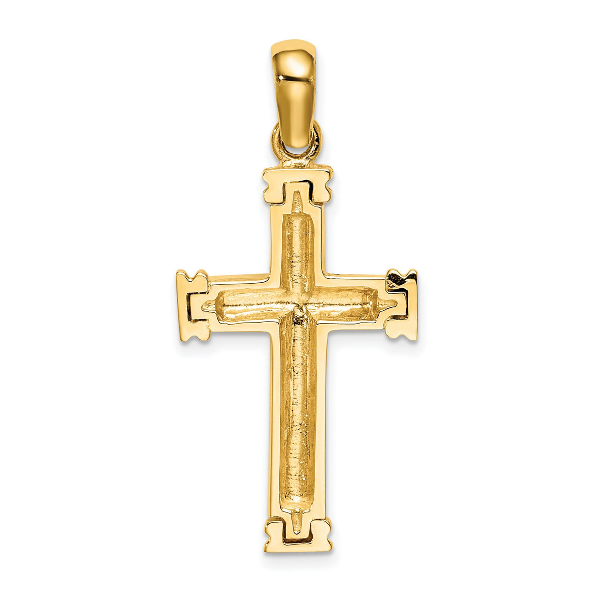 14k Yellow Gold Cross Pendant with Ornate Scroll Design and Polished Finish