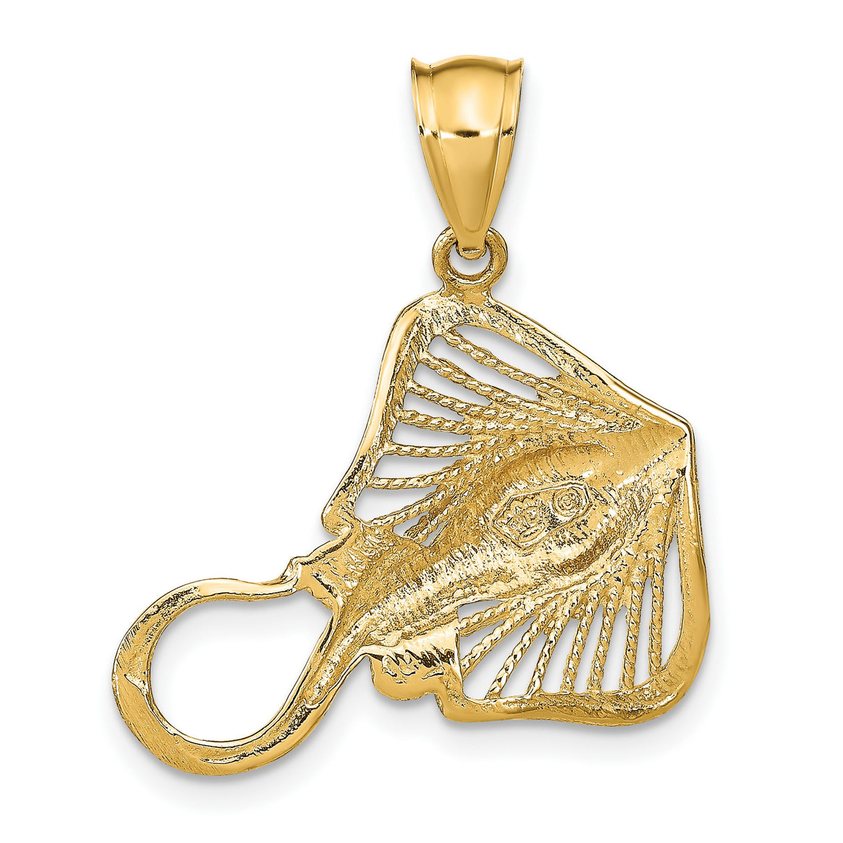 14k Yellow Gold Stingray Pendant, Openwork Ocean Animal Charm, Coastal Nautical Jewelry