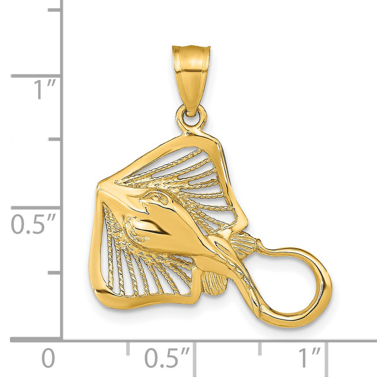 14k Yellow Gold Stingray Pendant, Openwork Ocean Animal Charm, Coastal Nautical Jewelry