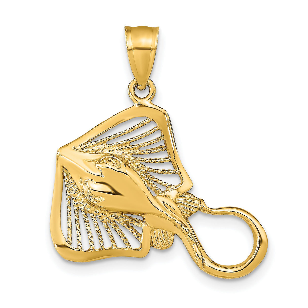 14k Yellow Gold Stingray Pendant, Openwork Ocean Animal Charm, Coastal Nautical Jewelry