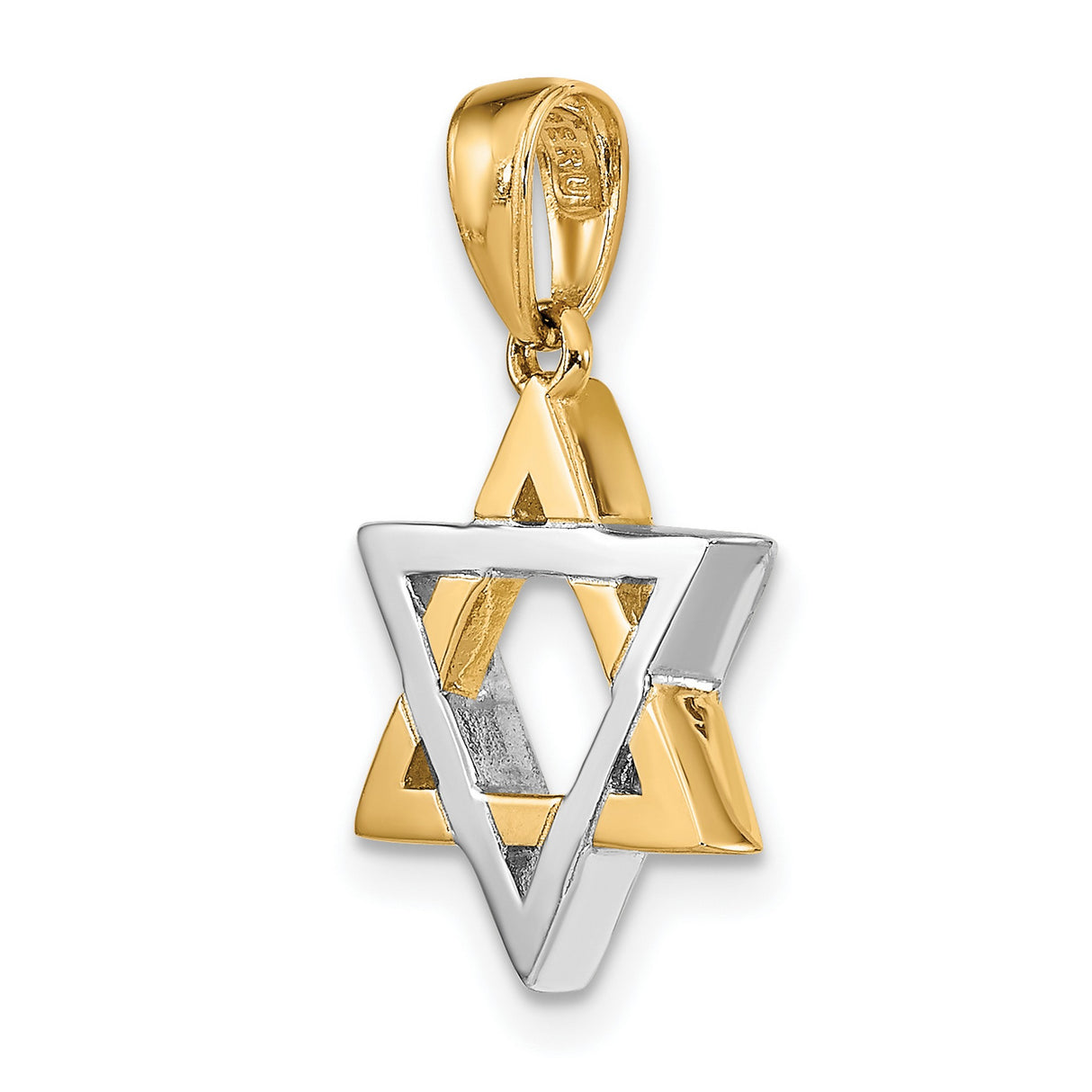 14k Two-Tone Gold Star of David Pendant with Interlocking Triangles, Unisex Judaica Charm
