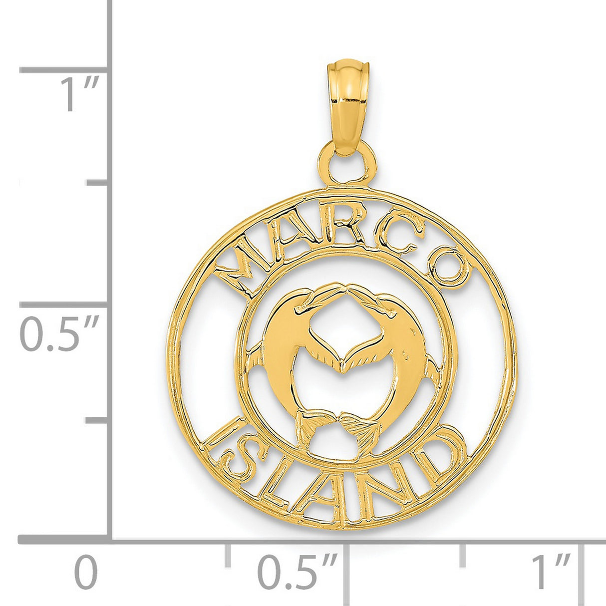 14k Yellow Gold Dolphin Heart Pendant with Marco Island Text and Nautical Design