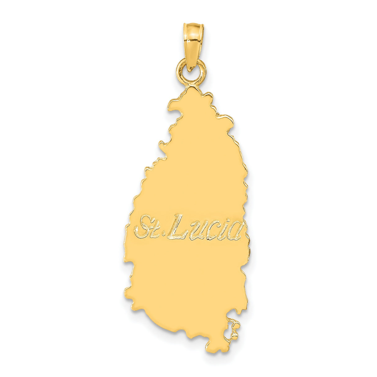 14k Yellow Gold St Lucia Map Pendant, Caribbean Jewelry Charm for Women or Unisex Wear