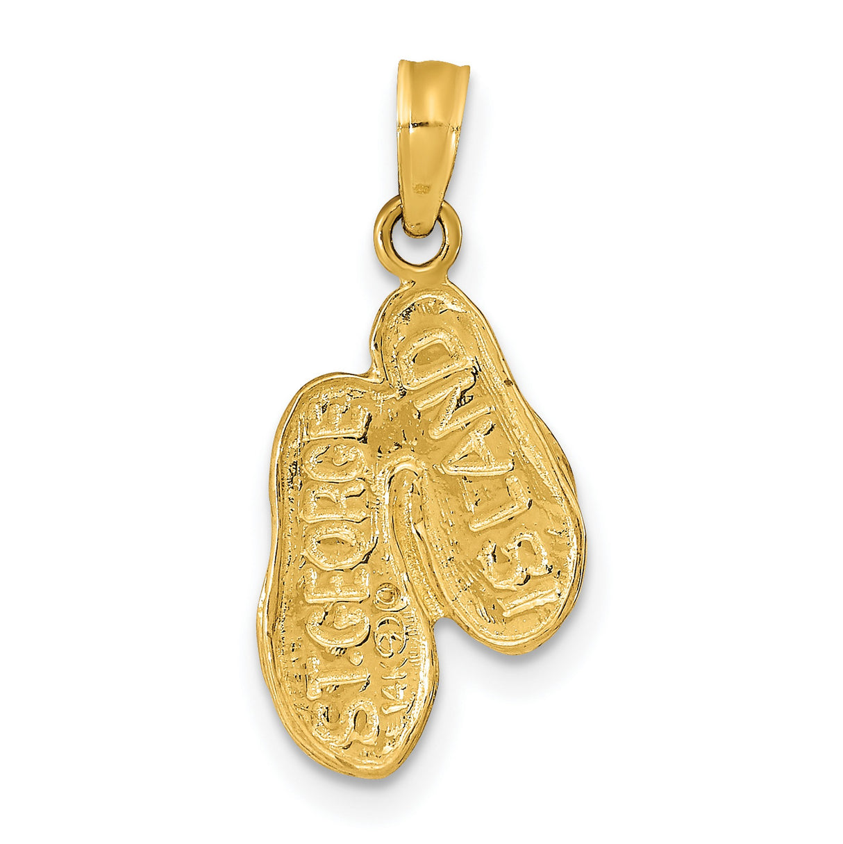 14k Yellow Gold Flip Flop Pendant with Textured Dimensional Design, Beach Life Theme