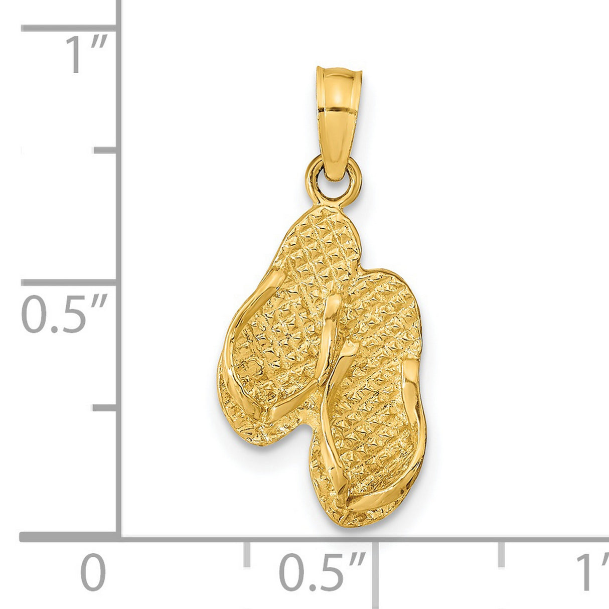 14k Yellow Gold Flip Flop Pendant with Textured Dimensional Design, Beach Life Theme