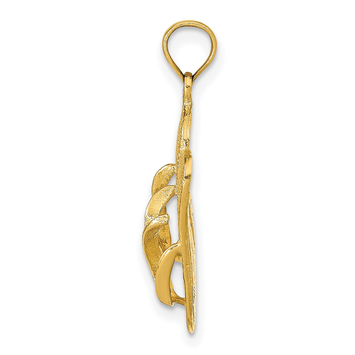 14k Yellow Gold Flip Flop Pendant, Textured Beach Charm, Coastal Style Jewelry for Women or Unisex
