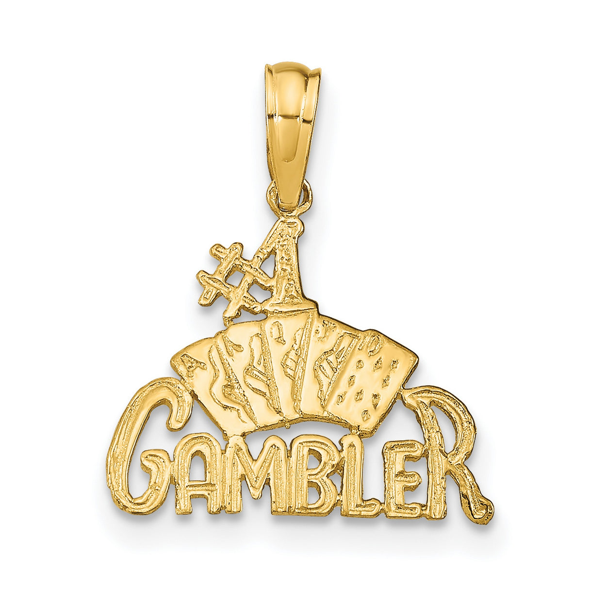 14k Yellow Gold Gambler Pendant with Playing Cards and Dice, Casino Style Charm for Men or Unisex