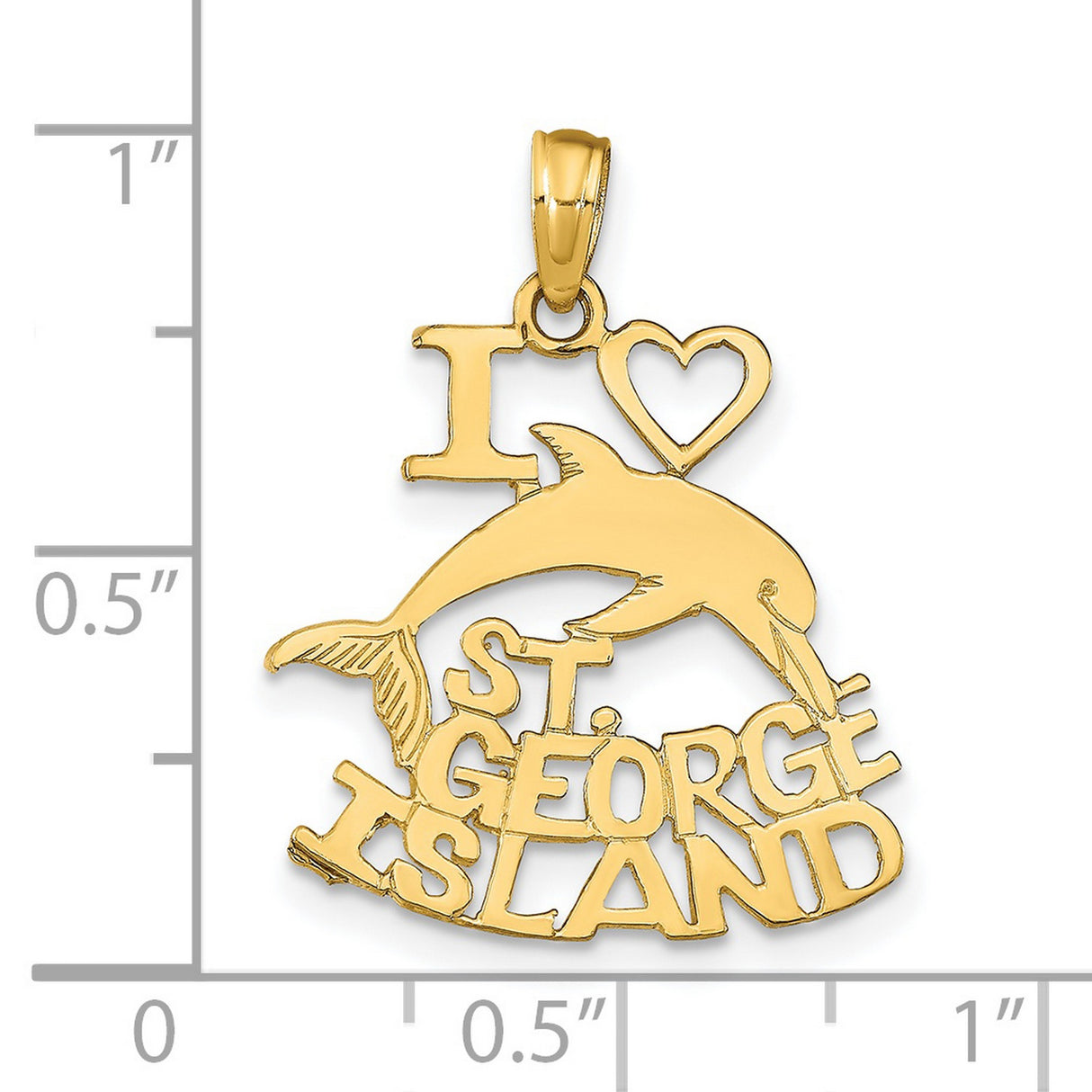 I HEART Saint GEORGE ISLAND with Dolphin Charm Pendant in Real 14k Yellow Gold