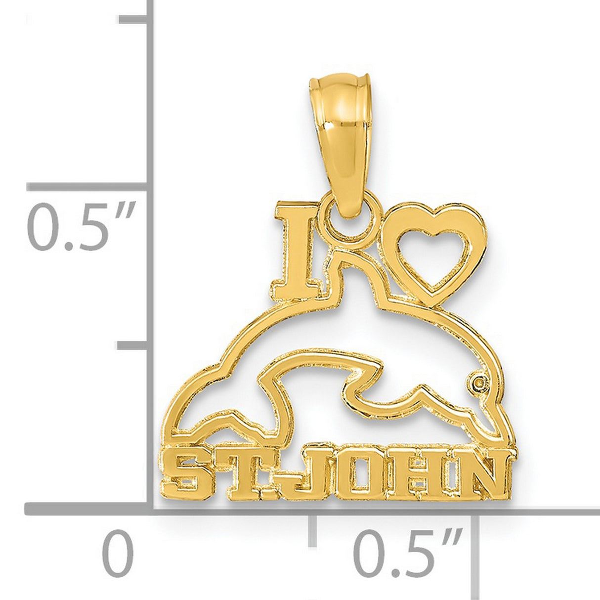 14k Yellow Gold Dolphin Pendant with I Love St John Design, Nautical Charm for Women or Unisex Wear