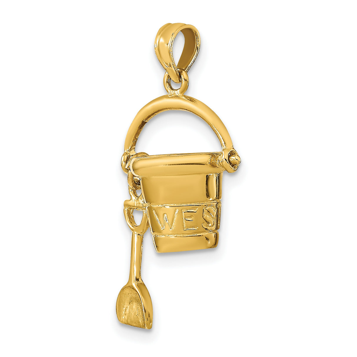 14k Yellow Gold Beach Bucket and Shovel Charm Pendant, Nautical Coastal Design