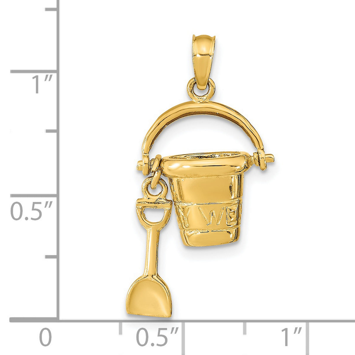14k Yellow Gold Beach Bucket and Shovel Charm Pendant, Nautical Coastal Design