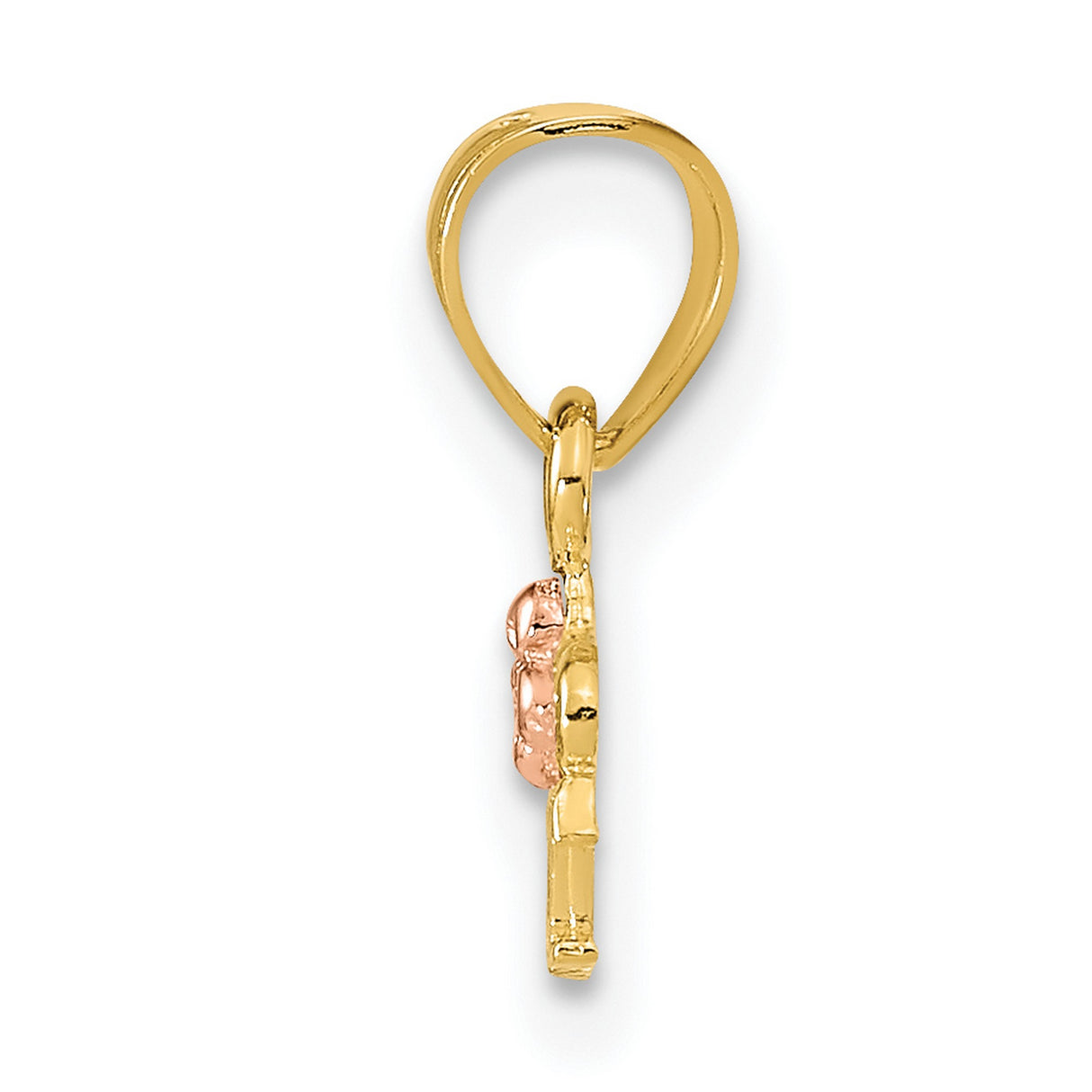 14k Two-Tone Gold Brat Pendant with Rose Accent and Floral Design, Bold Script Letter Charm