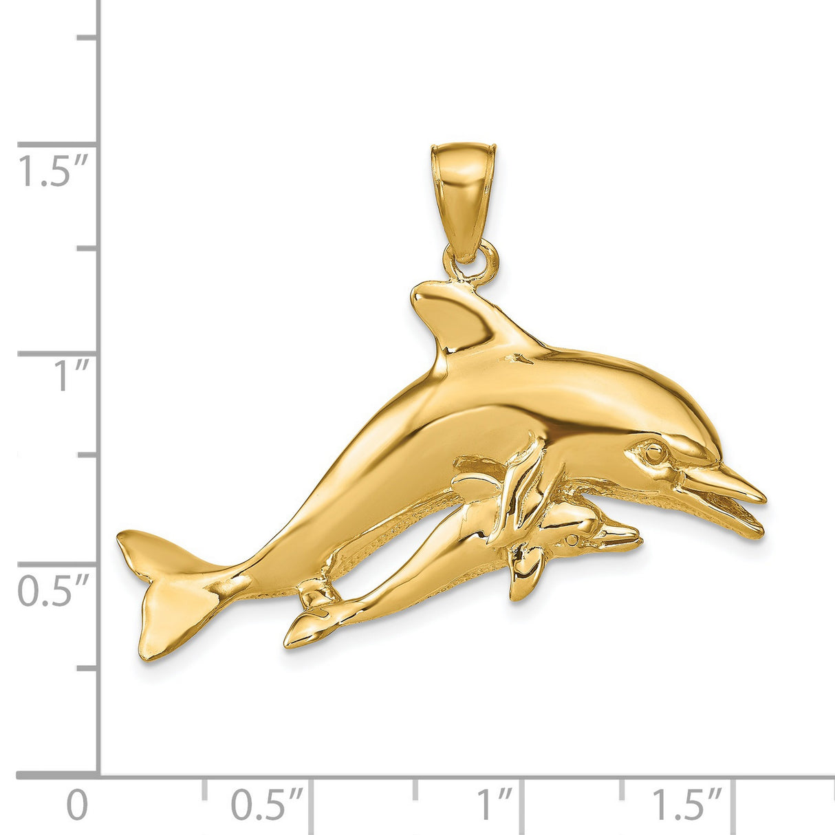 14k Yellow Gold Dolphin Pendant with Mother and Baby Design, Marine Life Charm for Women