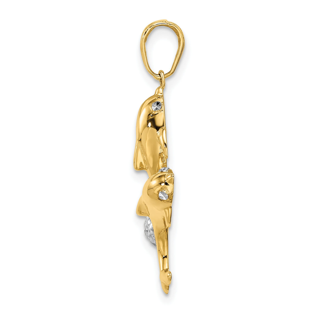 14k Multi-Tone Gold Dolphin Pendant with Rhodium Accents, Ocean Theme